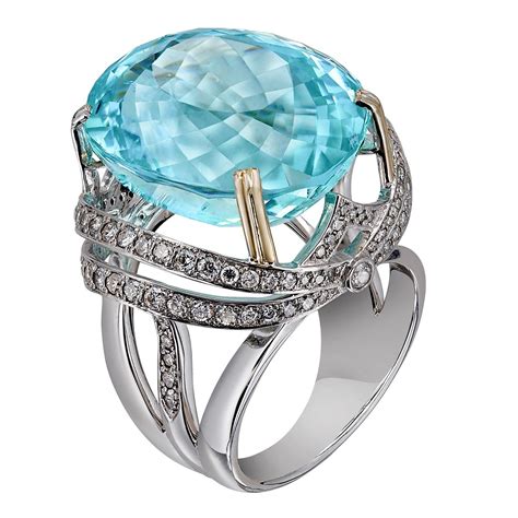 Diorette ring, large model in 18k white gold and aquamarine